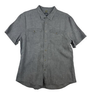 Armani Exchange Linen Button-Up Short Sleeve Shirt Grey Size XL